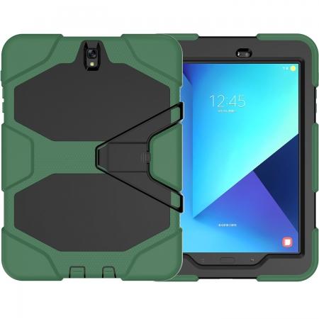 PC+Silicone Hybrid Kickstand Rugged Armor Case for Samsung Galaxy S3 9.7\" T820/825 - Army Green