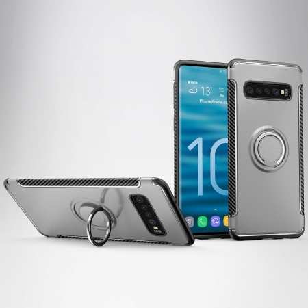 Ring Stand Car Magnetic Silicone Case Cover For Samsung Galaxy S10 - Grey