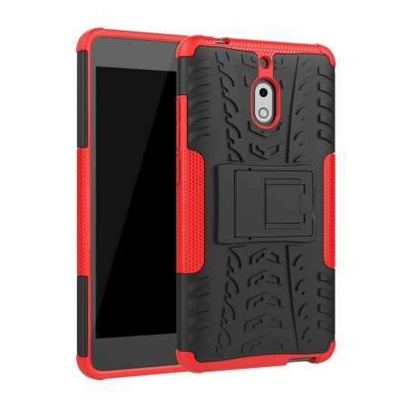 For Nokia 2.1 Slim Hybrid Shockproof Hard Armor Stand Cover Rugged Phone Case - Red