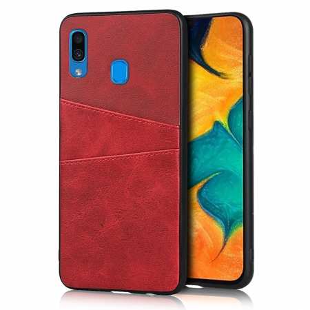 For Samsung Galaxy A30 Shockproof Wallet Card Holder Case Cover - Red