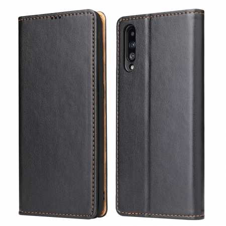 For Samsung Galaxy A50 Vintage Magnetic Leather Case - Black