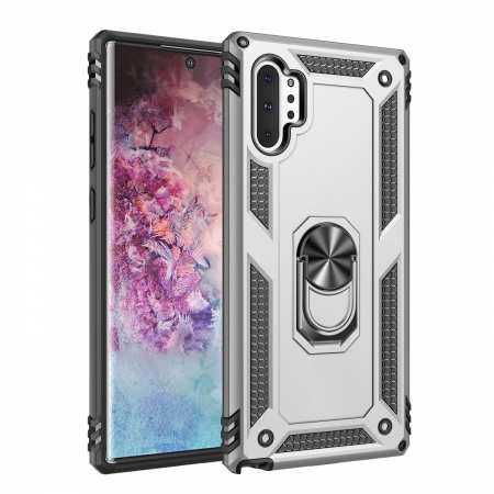 For Samsung Galaxy Note10 ShockProof Armor Magnetic Stand Case Cover - Silver