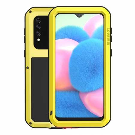 For Samsung Galaxy A30S LOVE MEI Gorilla Glass Waterproof Metal Case Cover - Yellow