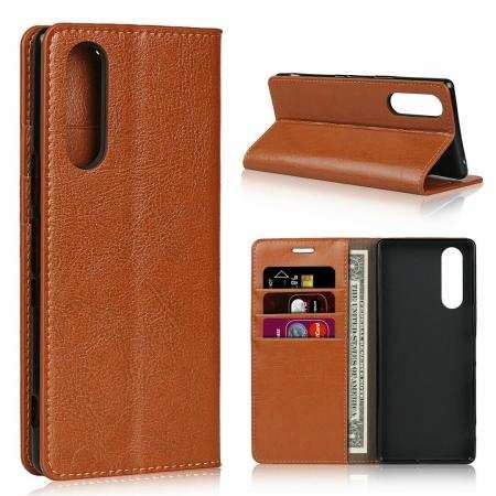 For Sony Xperia 5 Genuine Leather Wallet Flip Case Stand Cover