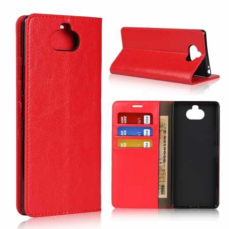For Sony Xperia 8 - Genuine Leather Case Wallet Stand Flip Cover - Red