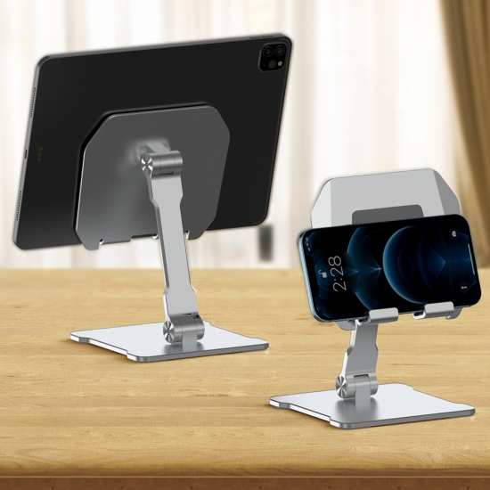 Adjustable Aluminum Alloy Desktop Stand For iPad iPhone Tablet Smart Phone - Silver
