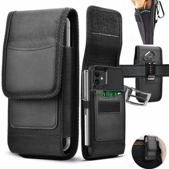For Tracfone Prepaid BLU View 2 Case Phone Holster Belt Clip Pouch Card Holder Nylon Wallet Cover