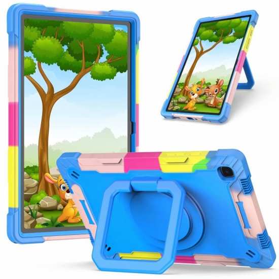 For Samsung Galaxy Tab A7 10.4" T500 T505 Heavy Duty Shockproof Rotating Stand Case - Camo&Blue