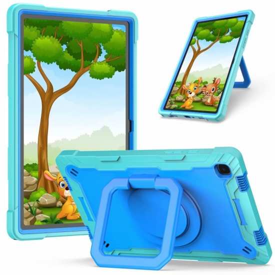 For Samsung Galaxy Tab A7 10.4" T500 T505 Heavy Duty Shockproof Rotating Stand Case - Mint Green&Blue