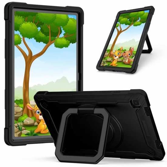 For Samsung Galaxy Tab A7 10.4" T500 T505 Heavy Duty Shockproof Rotating Stand Case - Black