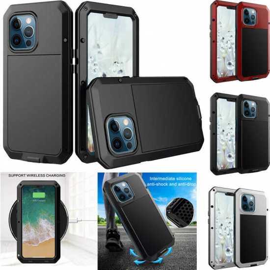 For iPhone 13 14 Pro Max Case Waterproof Metal Aluminum Armor Hard Cover