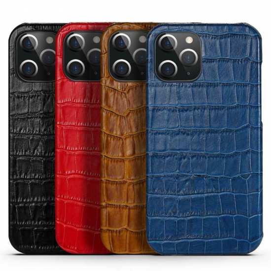 Genuine Leather Case for iPhone 15 14 13 Pro Max Retro Crocodile Grain Back Cover