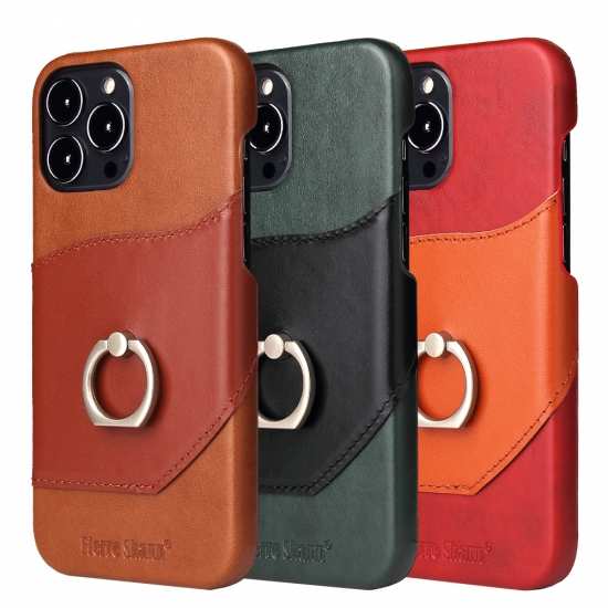 Luxury Genuine Leather Hard Ring Stand Case Cover For iPhone 14 12 13 Pro Max