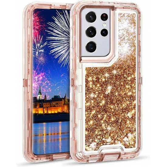 For Samsung Galaxy S23 Ultra S22 Plus S21 Shockproof Liquid Glitter Case Cover