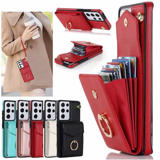 For Samsung Galaxy S24 Ultra S24 Plus S24 Wallet Case with Strap Lanyard Flip Leather Case for Women