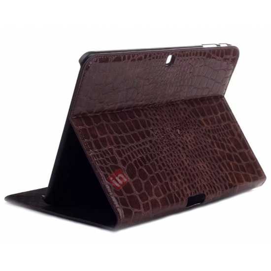 Crocodile Pattern Leather Stand Case for Samsung Galaxy Tab 4 10.1 T530 - Brown