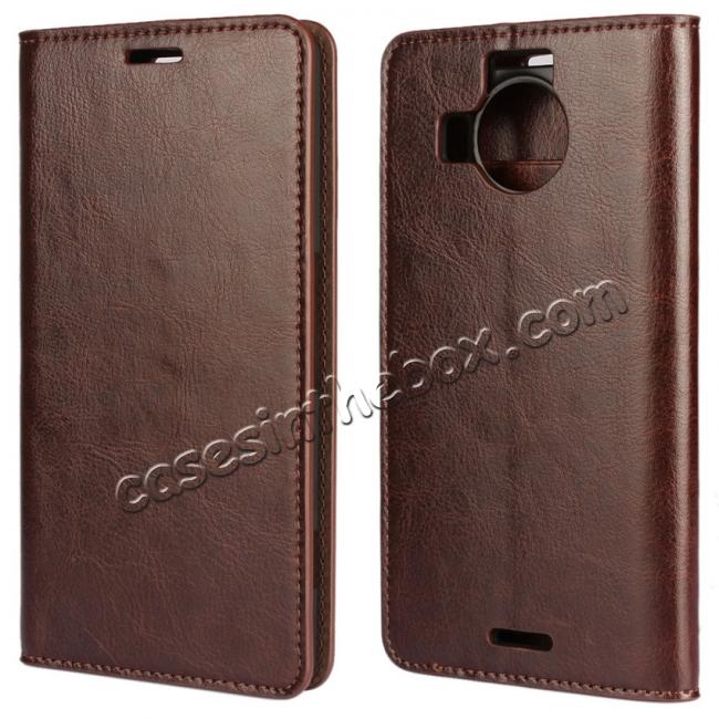 Crazy Horse Genuine Leather Wallet Case for Microsoft Lumia 950XL with Card Slots - Coffee