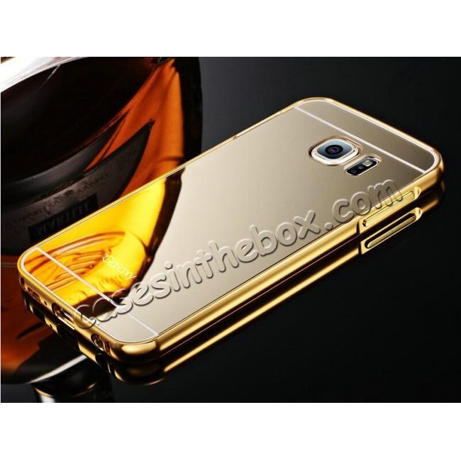 Luxury Metal Aluminum Frame&Mirror Acrylic Case Cover For Samsung Galaxy S7 - Gold