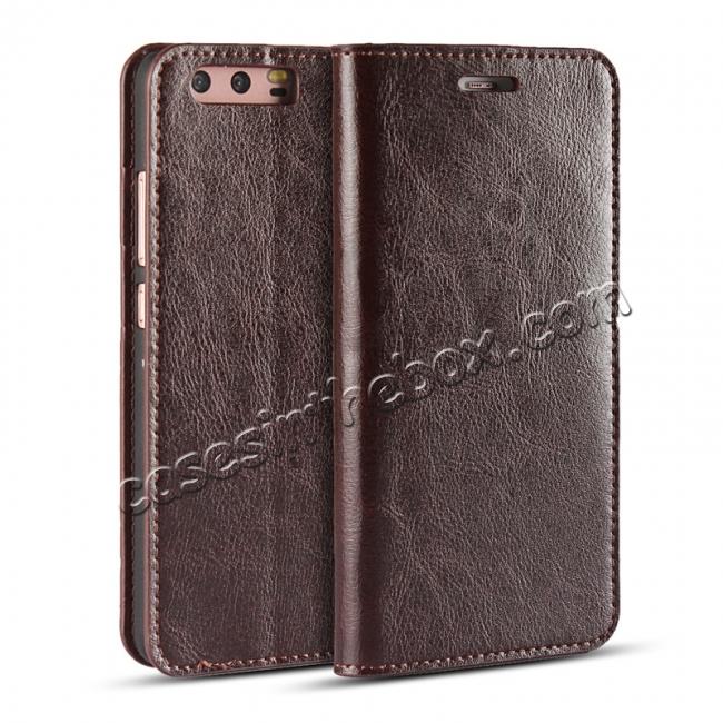 Crazy Horse Genuine Leather Flip Wallet Case for Huawei P10 Plus - Coffee
