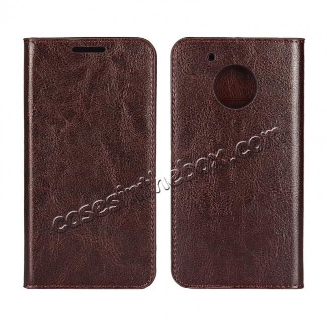 Crazy Horse Genuine Leather Wallet Case Stand For Motorola Moto G5 Plus - Coffee