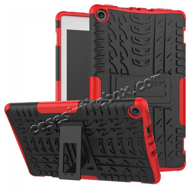 Rugged Armor Hybrid Kickstand Defender Protective Case for Amazon Kindle Fire HD 8 (2017) - Red