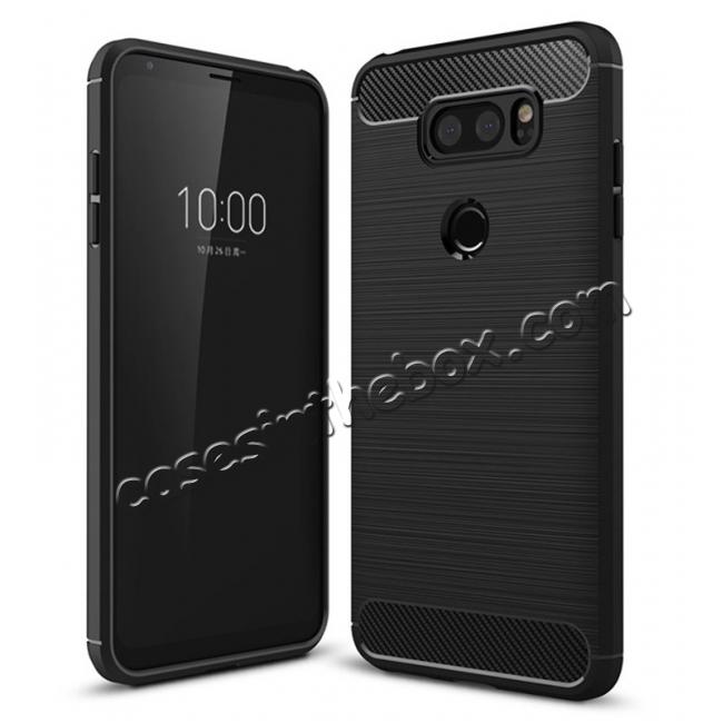 Carbon Fiber Brushed Texture Shockproof Soft TPU Case Cover For LG V30 - Black
