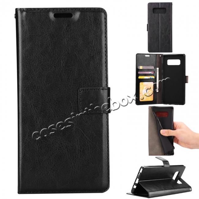 Crazy Horse PU Leather Case Flip Card Slot Wallet For Samsung Galaxy Note 8 - Black