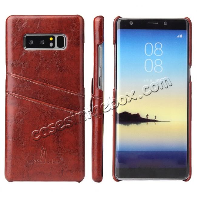 Luxury Card Slot Wax Oil Leather Case Cover For Samsung Galaxy Note 8 - Brown