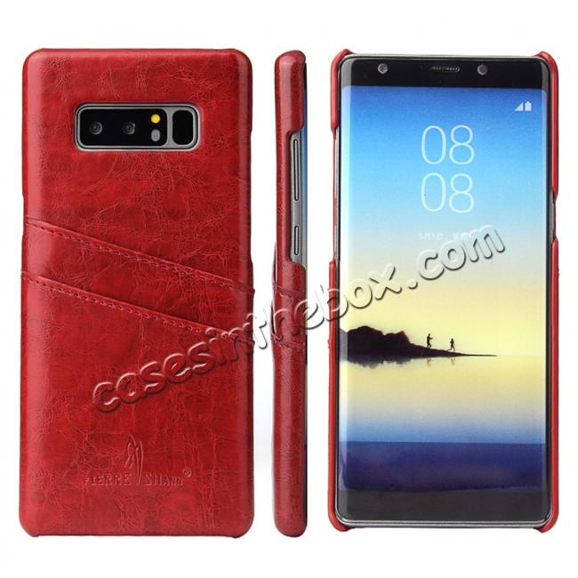 Luxury Card Slot Wax Oil Leather Case Cover For Samsung Galaxy Note 8 - Red