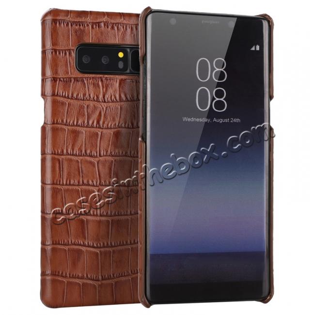 Luxury Crocodile Genuine Leather Back Protective Case Cover for Samsung Galaxy Note 8 - Brown