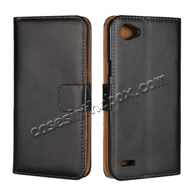 Luxury Genuine Leather Magnetic Flip Wallet Case Stand Cover For LG Q6 - Black