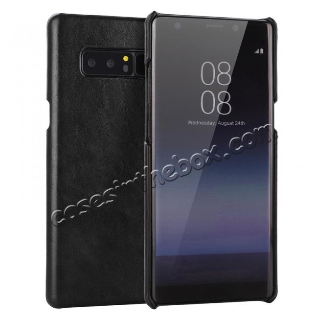 Real Genuine Cow Leather Back Cover Case for Samsung Galaxy Note 8 - Black