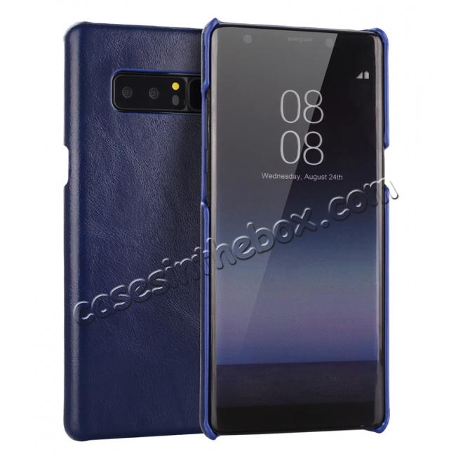 Real Genuine Cow Leather Back Cover Case for Samsung Galaxy Note 8 - Navy Blue