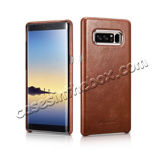 ICARER Genuine Real Leather Back Case Cover For Samsung Galaxy Note 8 - Brown
