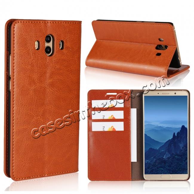 Crazy Horse Genuine Leather Case Wallet Flip Stand Cover Card Slot  for Huawei Mate 10 - Brown