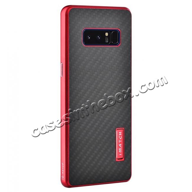 Aluminum Metal Bumper Frame Case+Carbon Fiber Back Cover For Samsung Galaxy Note 8 - Red&Black