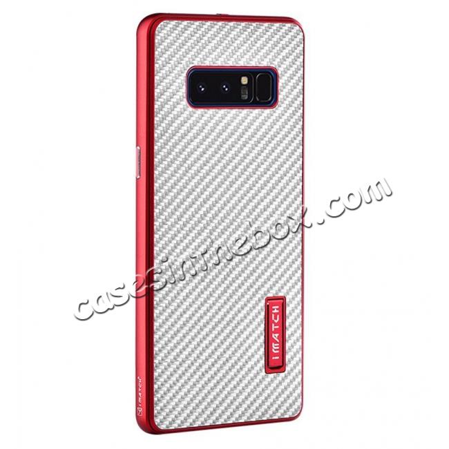 Aluminum Metal Bumper Frame Case+Carbon Fiber Back Cover For Samsung Galaxy Note 8 - Red&Silver