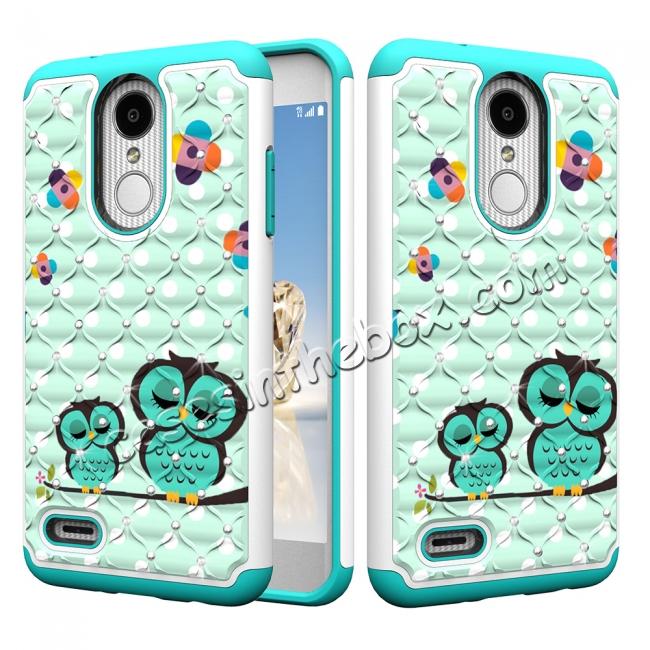 Cute Girls Women Bling Glitter Hybrid Full Body Phone Case Cover For LG Tribute Dynasty / Aristo 2 - Owl