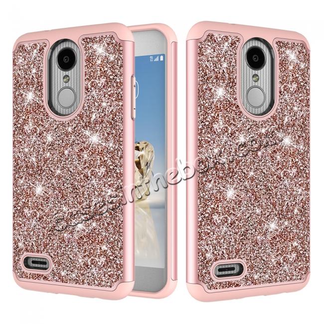 Luxury Bling Glitter Hard Plastic Back Case Cover For LG Tribute Dynasty / LG Aristo 2 - Rose gold