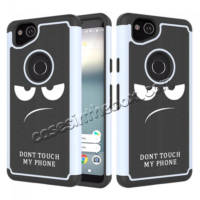 Patterned Hybrid Dual Layer Full-body Protective Case Cover For Google Pixel 2 - White&Black