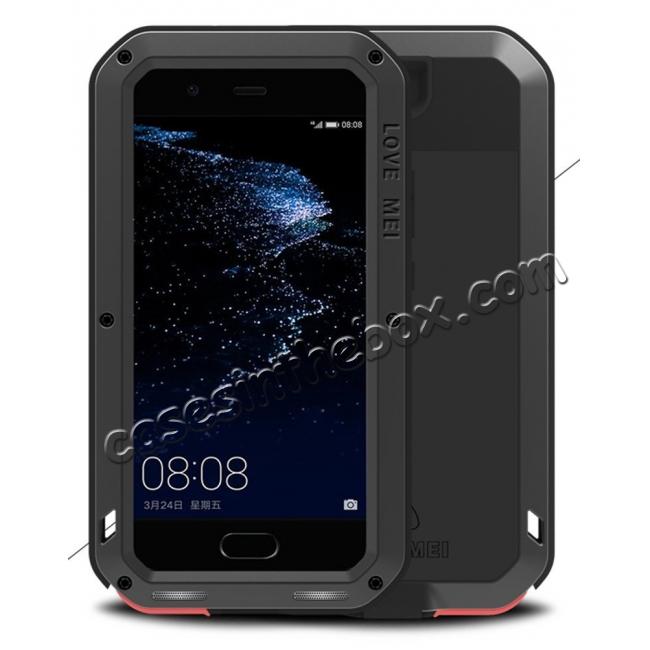 Shockproof Dustproof Powerfull Aluminum Metal with Tempered Glass Case Cover For Huawei P10 Plus - Black