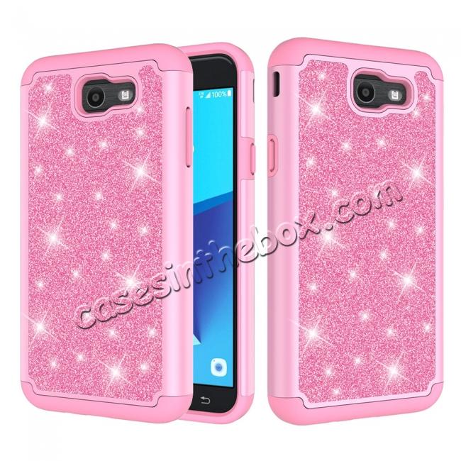 Glitter Bling Girls Wome Design Hybrid Dual Layer Protective Case For Samsung Galaxy J7 (2017) / J7 V - Pink