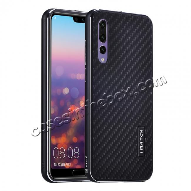 Aluminium Bumper + Carbon Fiber Cover With Stand Case For  HuaWei P20 - Black