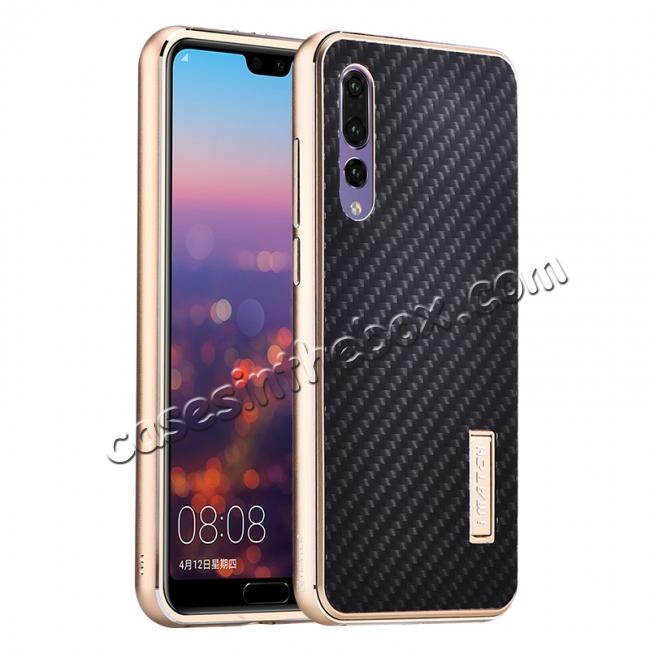 Aluminium Bumper + Carbon Fiber Cover With Stand Case For  HuaWei P20 - Gold&Black