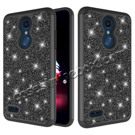 Cases For LG K30 / LG K10 2018 Shock Absorbing Glitter Bling Rubber Protective Case Cover - Black