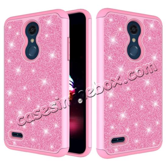 Cases For LG K30 / LG K10 2018 Shock Absorbing Glitter Bling Rubber Protective Case Cover - Pink