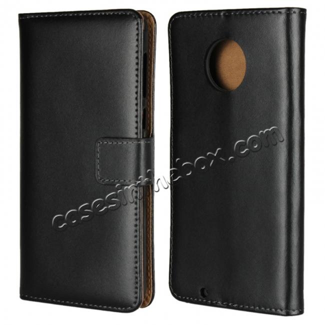 Crazy Horse Genuine Leather Case Flip Stand Card Slot for Motorola Moto G6 - Black