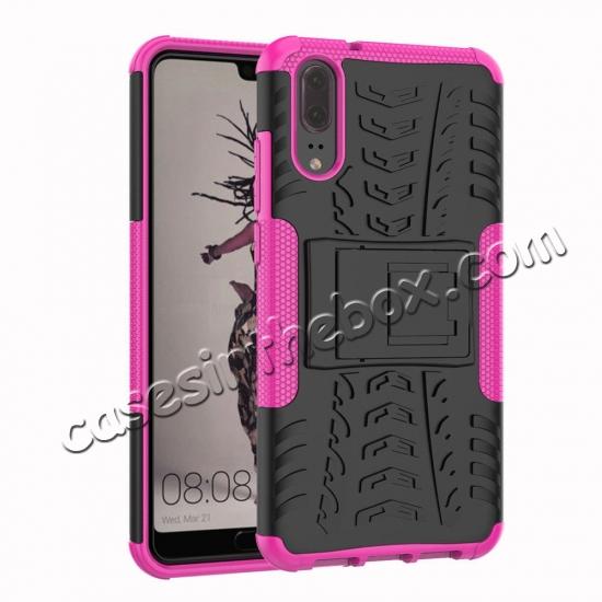 For Huawei P20 Hybrid Armor Shockproof Rugged Bumper Stand Case Cover - Hot pink
