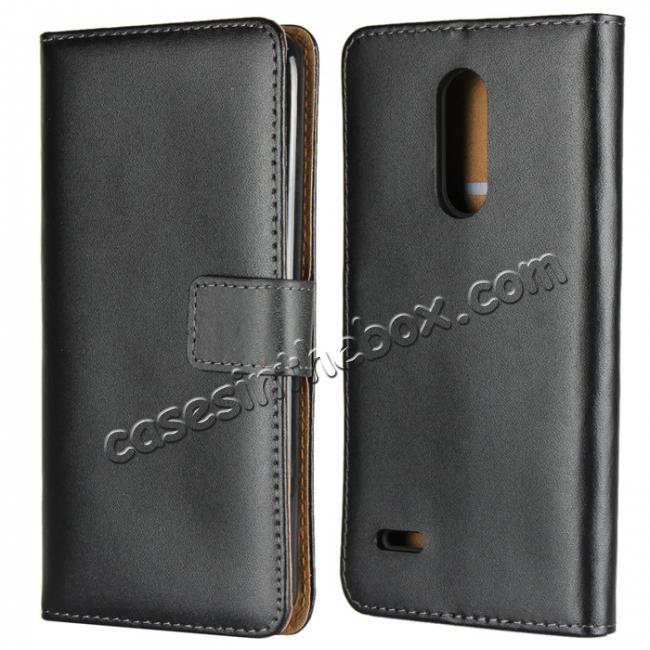 For LG K30 / LG K10 2018 Genuine Leather Stand Wallet Case with Card Slots&holder - Black