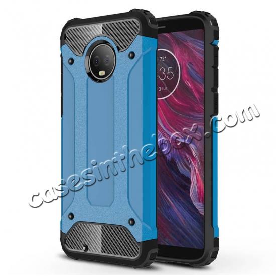 For Motorola Moto G6 Rugged Armor Hybrid Shockproof Back Case Cover - Blue